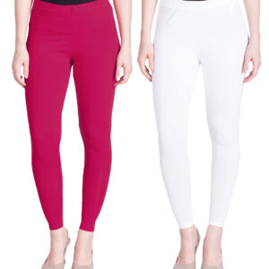White and Dark Pink Ankle Length Leggings Combo Pack