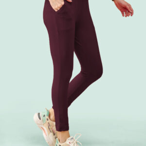 High Rise Ankle Length Leggings (Wine)