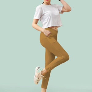 Beige High Rise Ankle Length Leggings